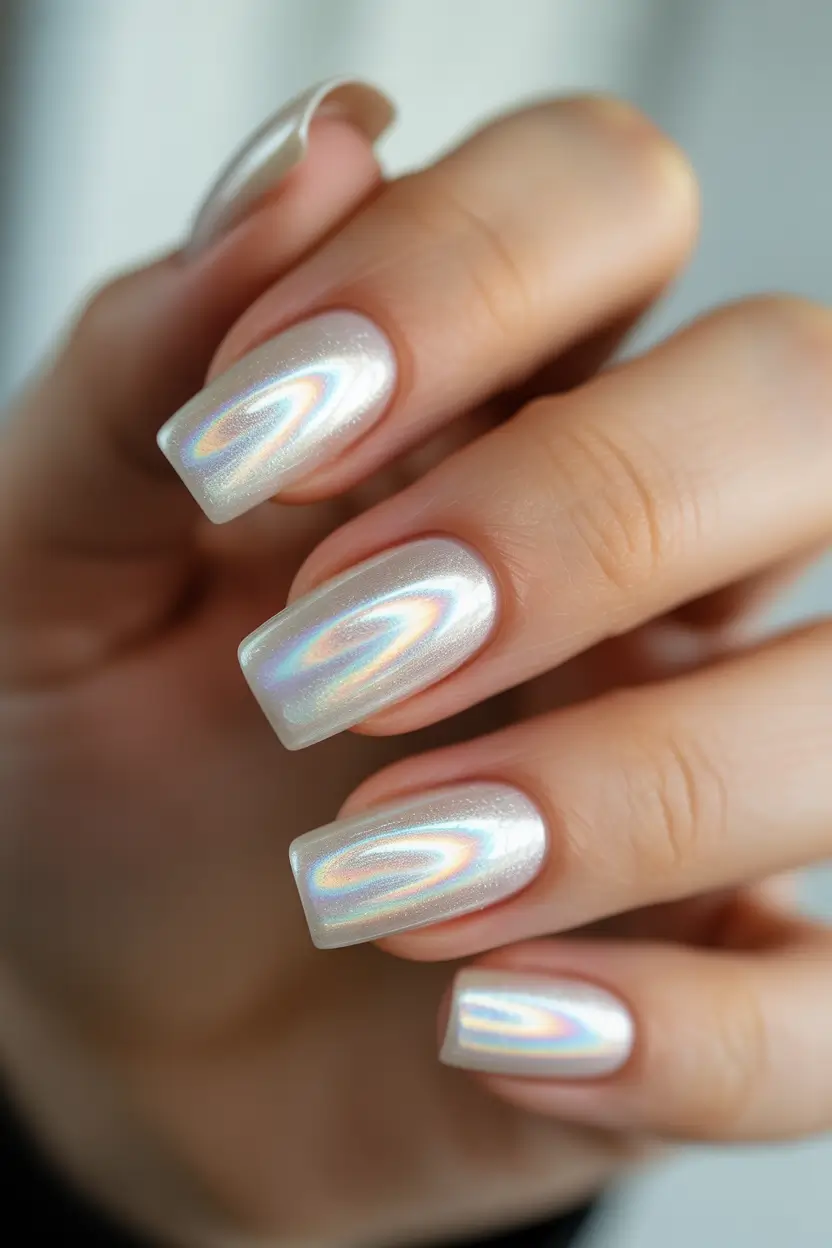 graduation nails ideas 2026 Pearlescent Chrome Nails For Futuristic Graduation Shine