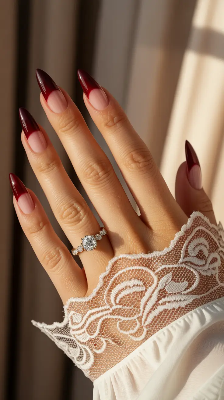 graduation nails ideas 2026 Deep Red Almond French That Feels Timeless For Graduation Day