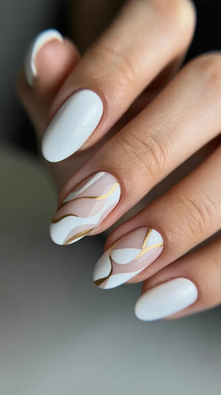 graduation nails ideas 2026 Elegant White And Gold Marble Nails For A Sophisticated Graduation Style