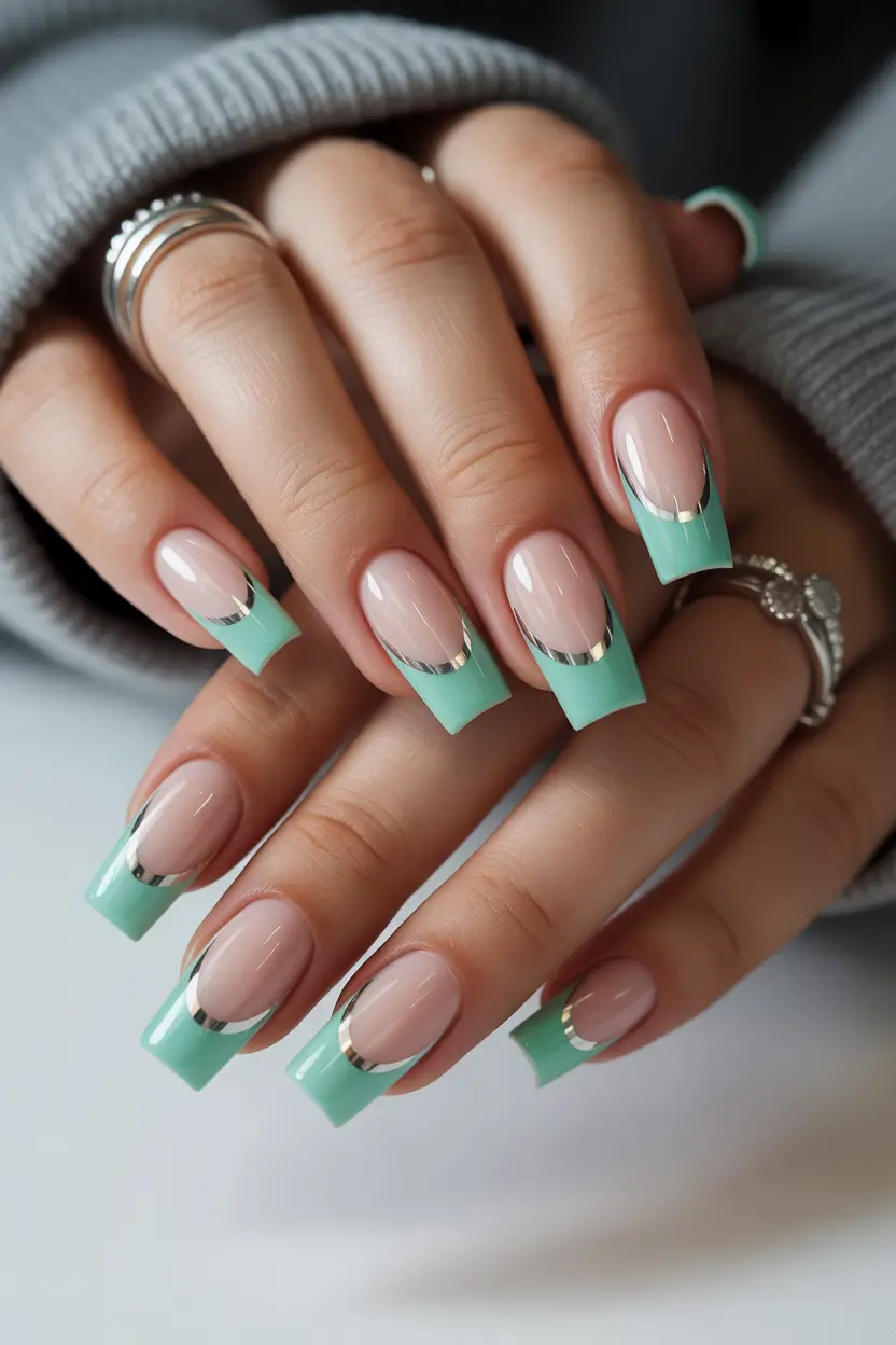 graduation nails ideas 2026 Fresh Mint French Tips For A Soft Spring Graduation Look