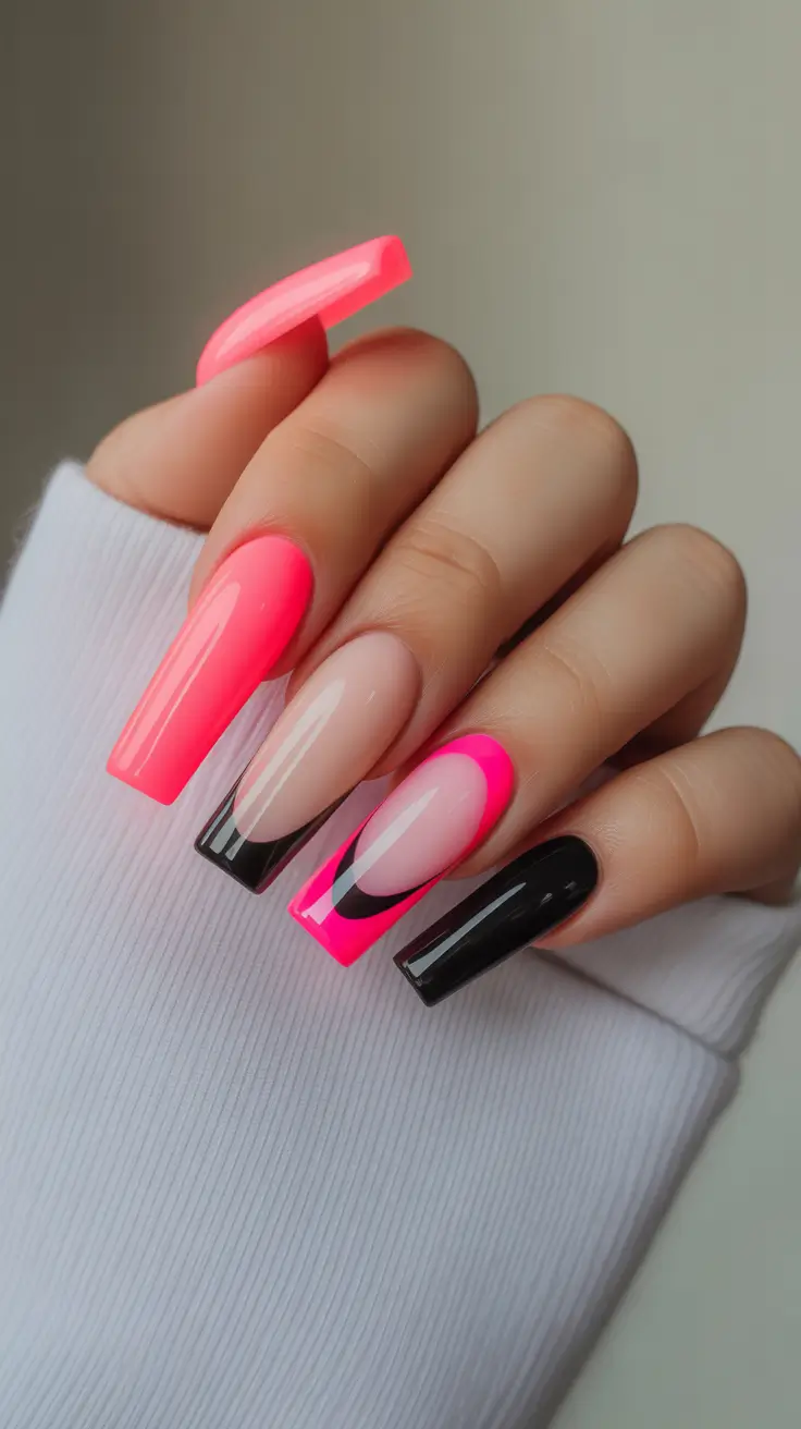 graduation nails ideas 2026 Bold Pink And Black Graduation Nails For A Statement Look