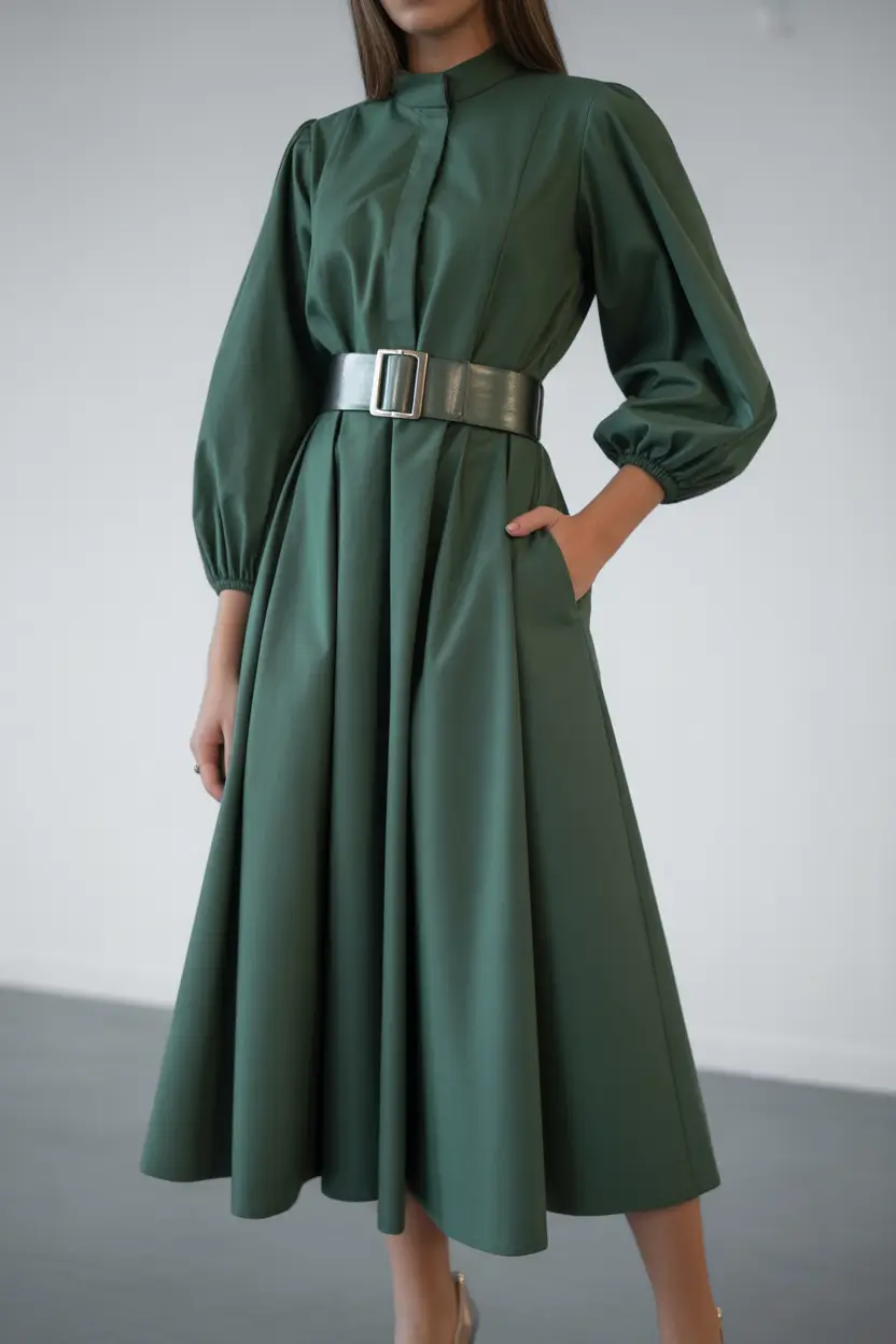 graduation outfit ideas for guest ideas 2026 Forest Green Midi Dress That Feels Quietly Sophisticated