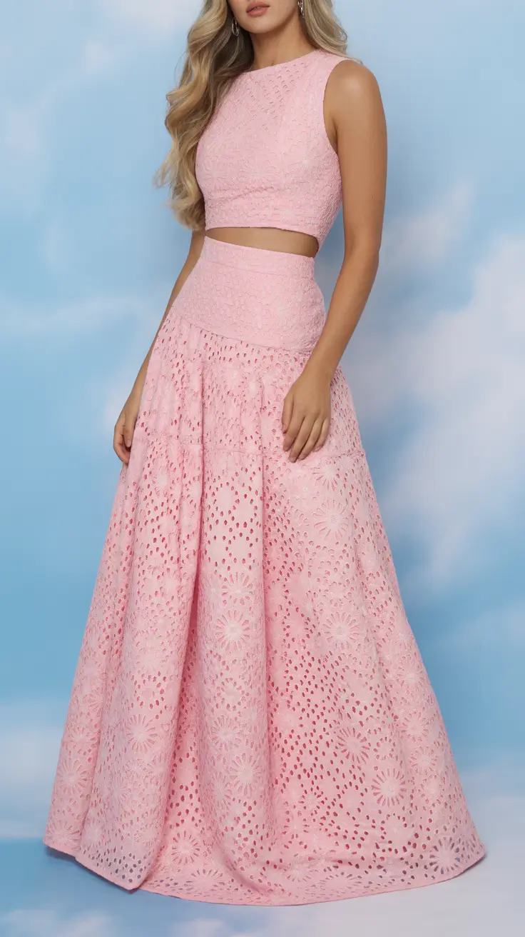 graduation outfit ideas for guest ideas 2026 Romantic Pink Lace Two Piece Set For A Soft Graduation Look
