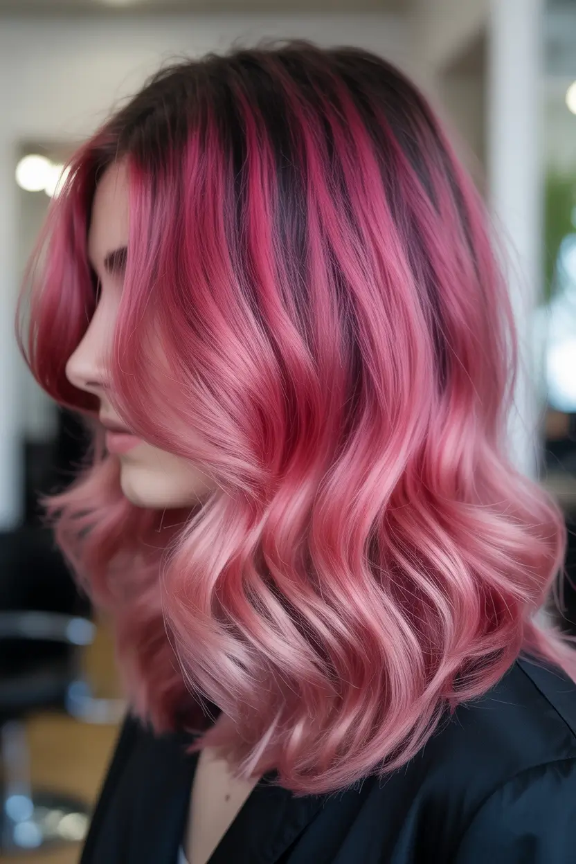 May Hair Color Ideas 2026 Rose Pink Melt with Soft Black Cherry Depth