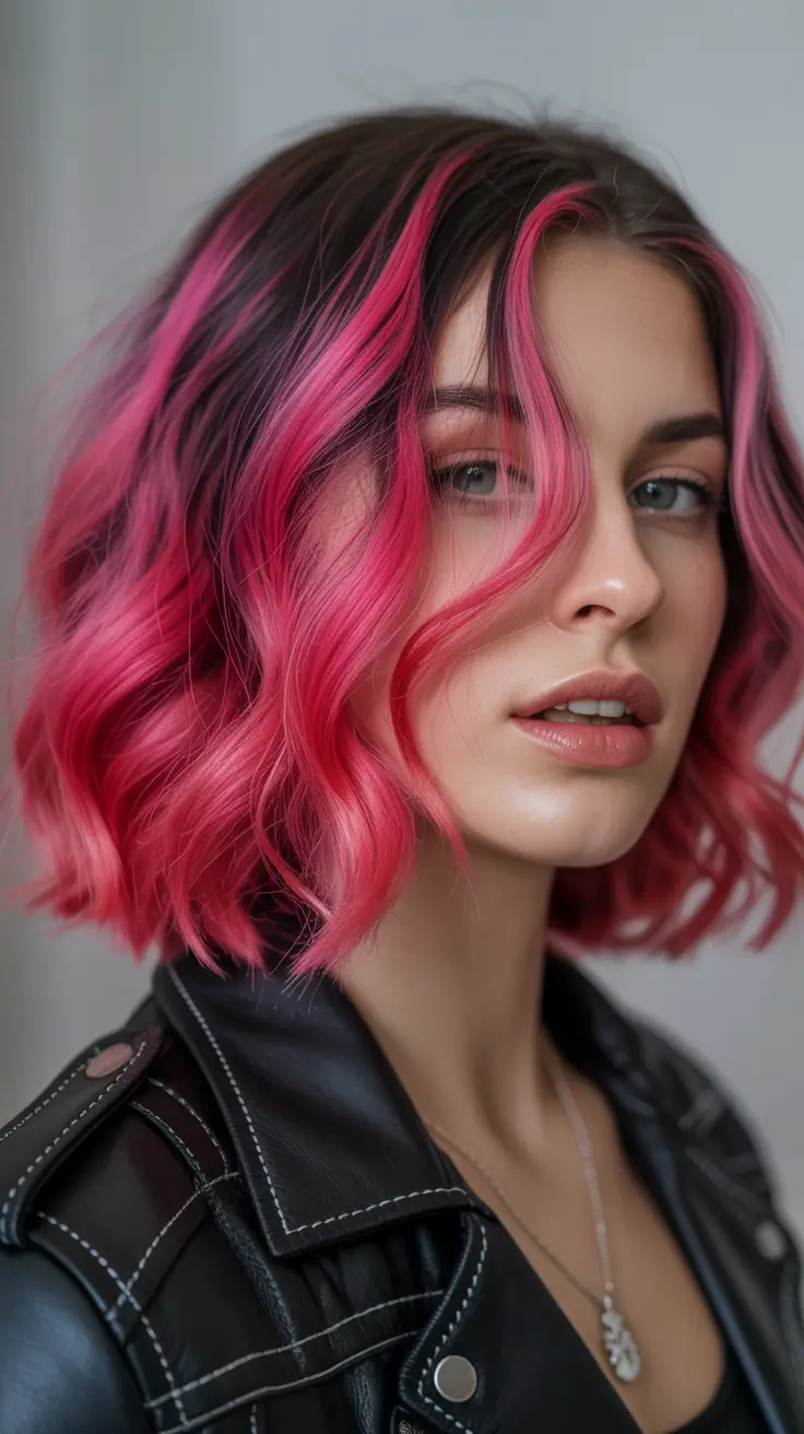 May Hair Color Ideas 2026 Hot Pink Bob with Soft Volume and Attitude