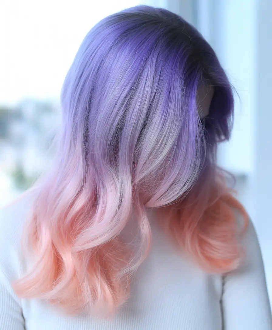 May Hair Color Ideas 2026 Lavender Peach Melt with Dreamy Soft Transitions