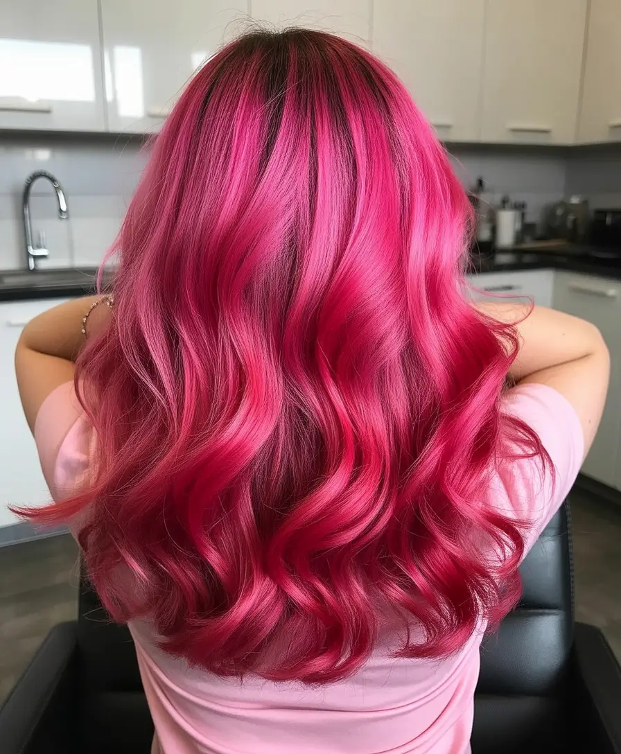 May Hair Color Ideas 2026 Vibrant Pink Lengths with Soft Romantic Waves