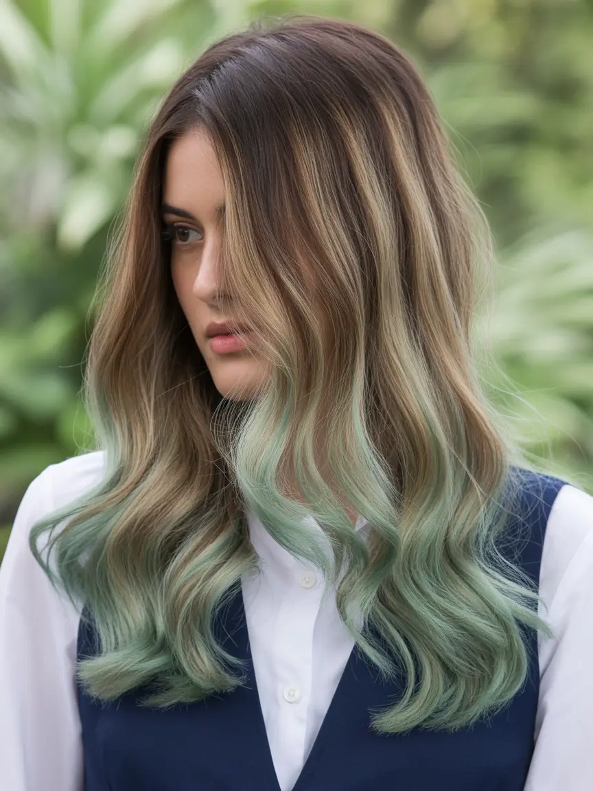 May Hair Color Ideas 2026 Muted Mint Ombre with Natural Brown Base