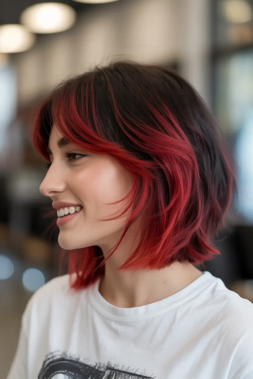 May Hair Color Ideas 2026 Edgy Cherry Cola Bob with Soft Waves