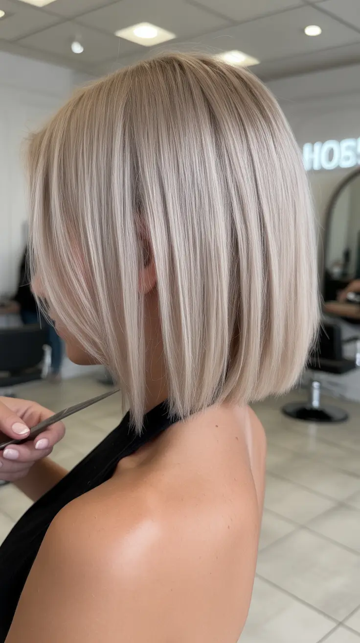 May Hair Color Ideas 2026 Clean Platinum Bob with Sharp Edges