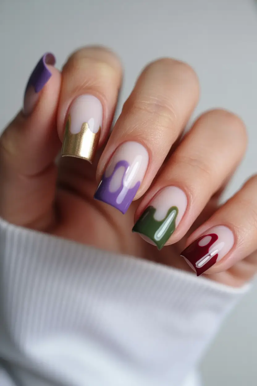 May Nails Ideas 2026 Nude Base Colorful Drip Tips