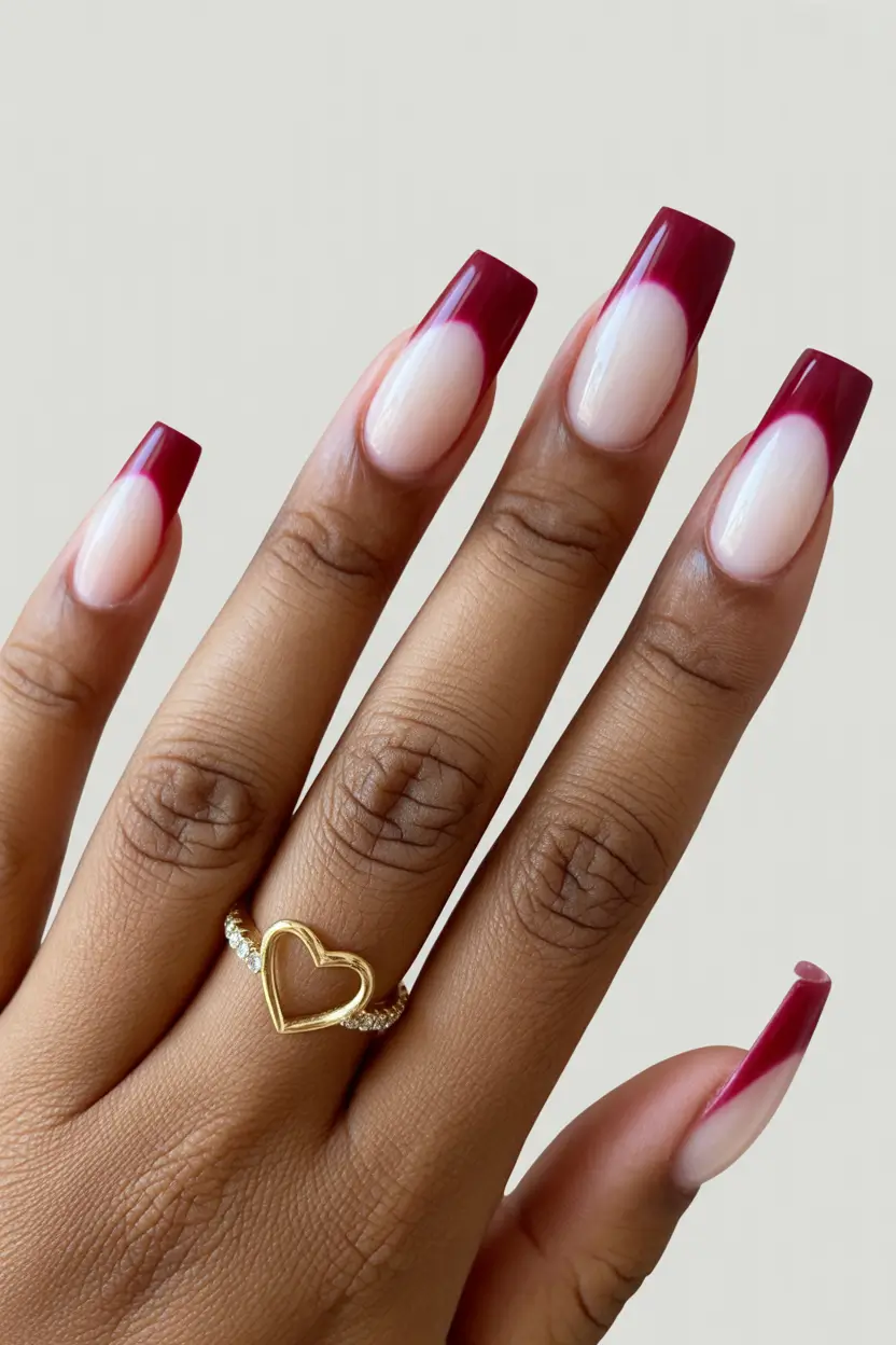 May Nails Ideas 2026 Cherry Red French Square Nails