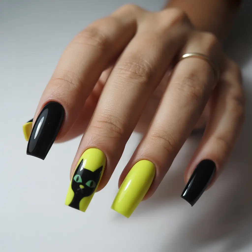 May Nails Ideas 2026 Neon Lime And Glossy Black Design