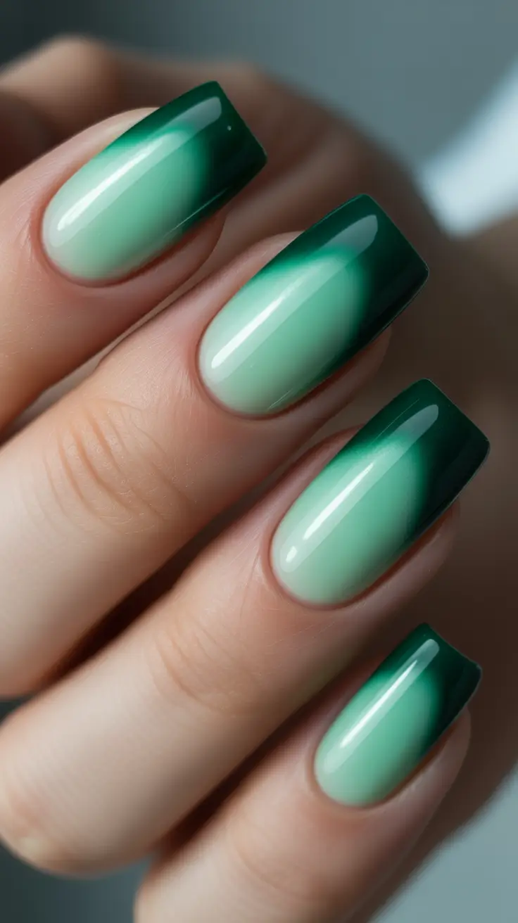 May Nails Ideas 2026 Green Gradient Gloss Nails