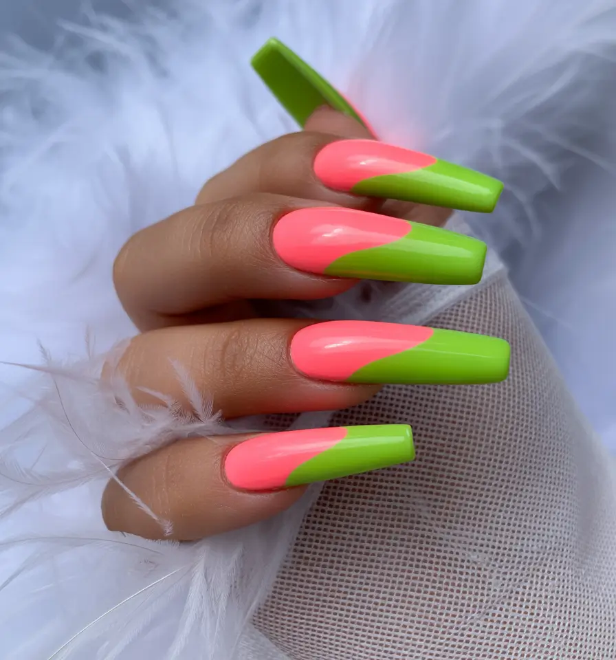 May Nails Ideas 2026 Pink And Green Color Block Nails