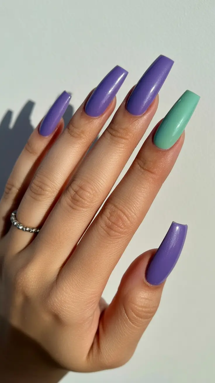 May Nails Ideas 2026 Minimalist Purple And Mint Nails