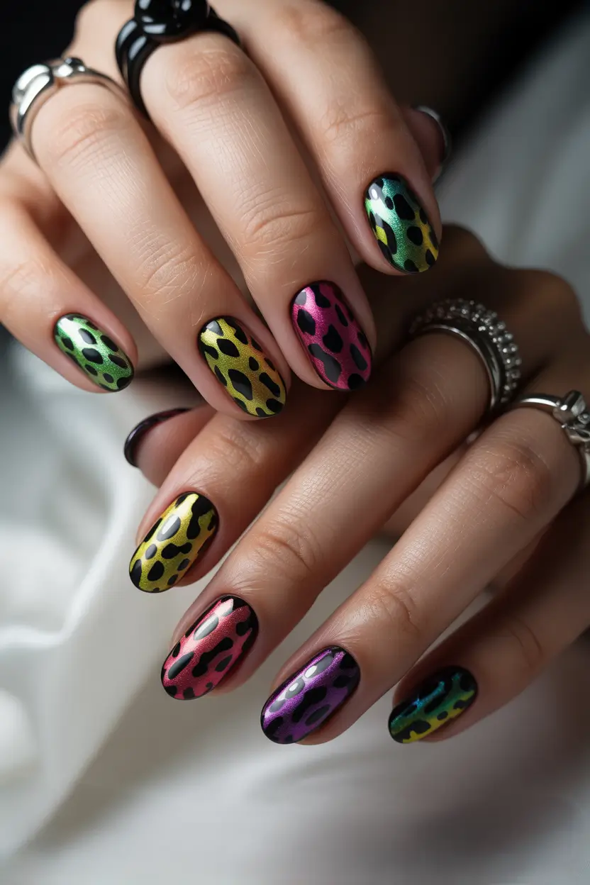 May Nails Ideas 2026 Chrome Leopard Almond Nails