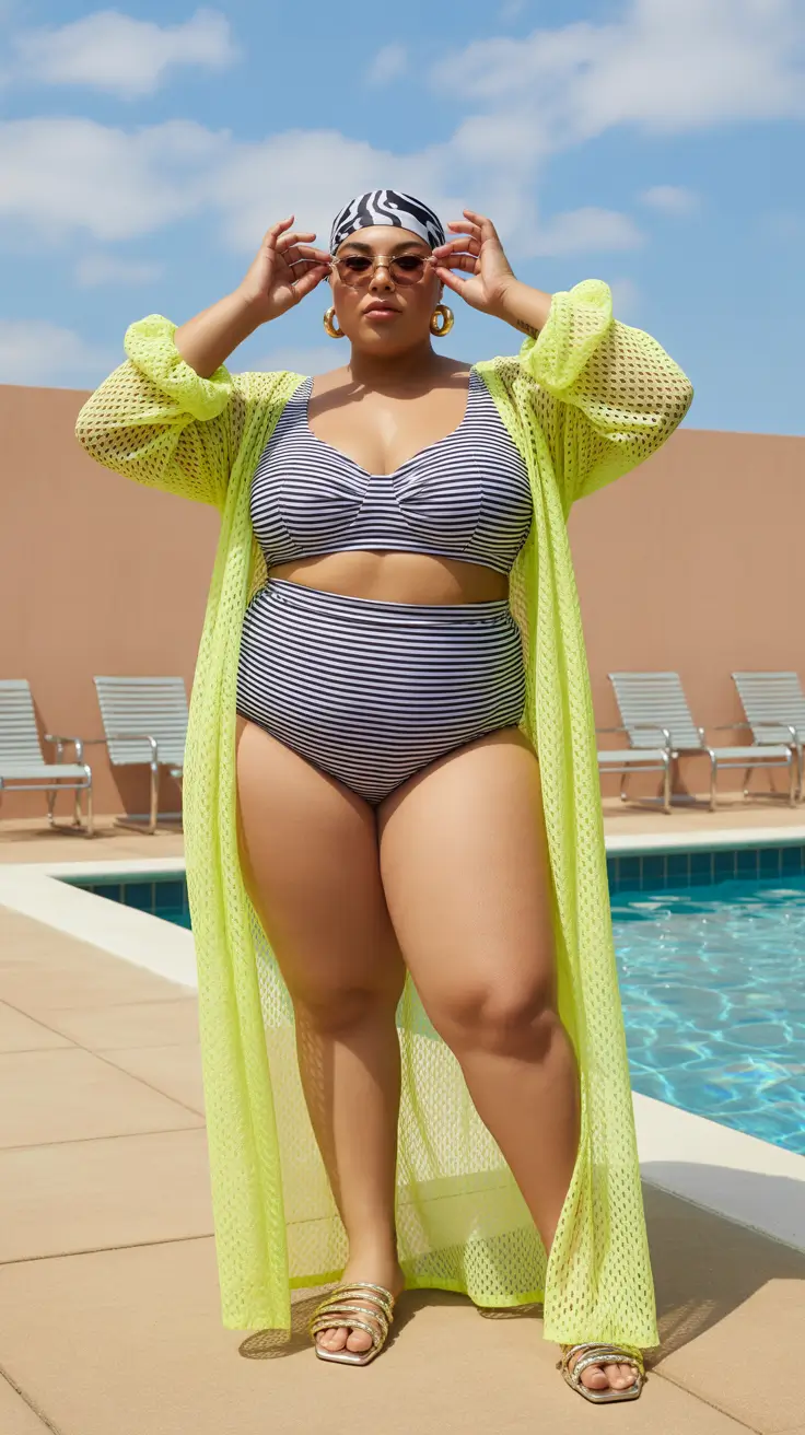 23 plus size swimsuit Summer 2026 Sporty Stripes and Neon Layers That Redefine Poolside Style