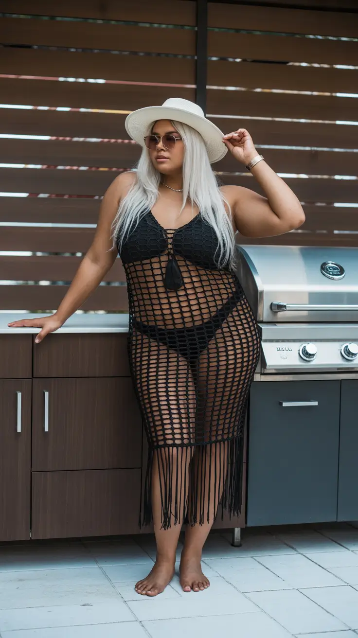 23 plus size swimsuit Summer 2026 Dark Crochet Layers and That Effortless After-Beach Mood