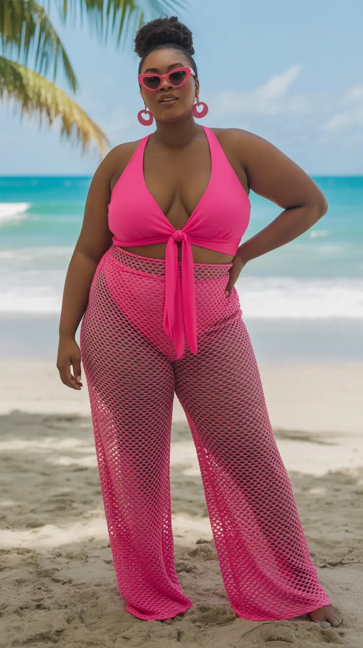 23 plus size swimsuit Summer 2026 Hot Pink Statements and Playful Mesh Layering