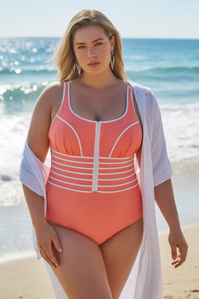 23 plus size swimsuit Summer 2026 Retro Lines Meet Modern Support in a Fresh Summer Palette