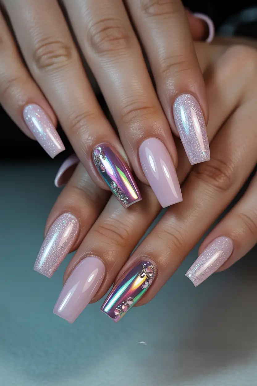 23 pretty spring ballerina nails 2026 Soft Pink Chrome Glam Ballerina Nails