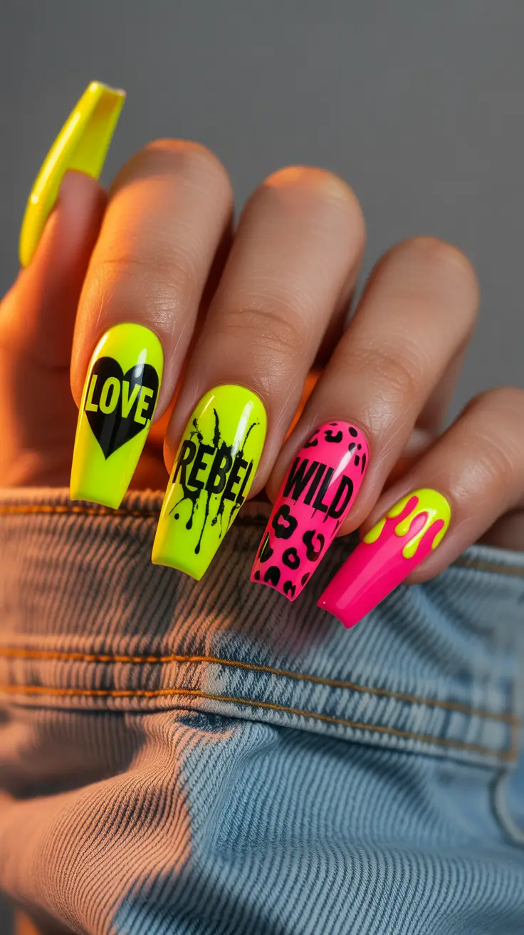 23 pretty spring ballerina nails 2026 Neon Pop Art Statement Ballerina Nails