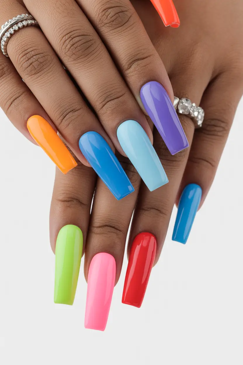 23 pretty spring ballerina nails 2026 Rainbow Bright Ballerina Nails