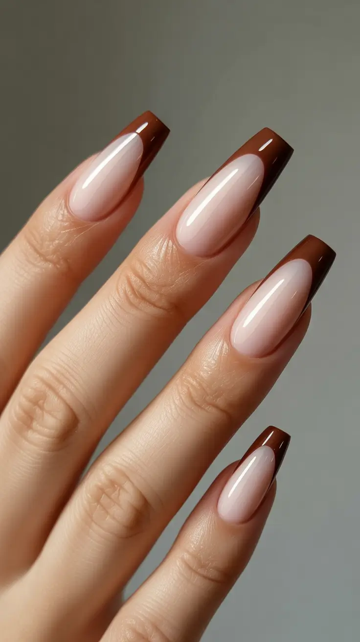 23 pretty spring ballerina nails 2026 Chocolate French Ballerina Nails for a Chic Neutral Look