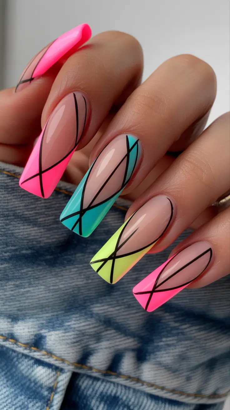 23 pretty spring ballerina nails 2026 Neon Abstract Ballerina Nails for a Playful Spring Look