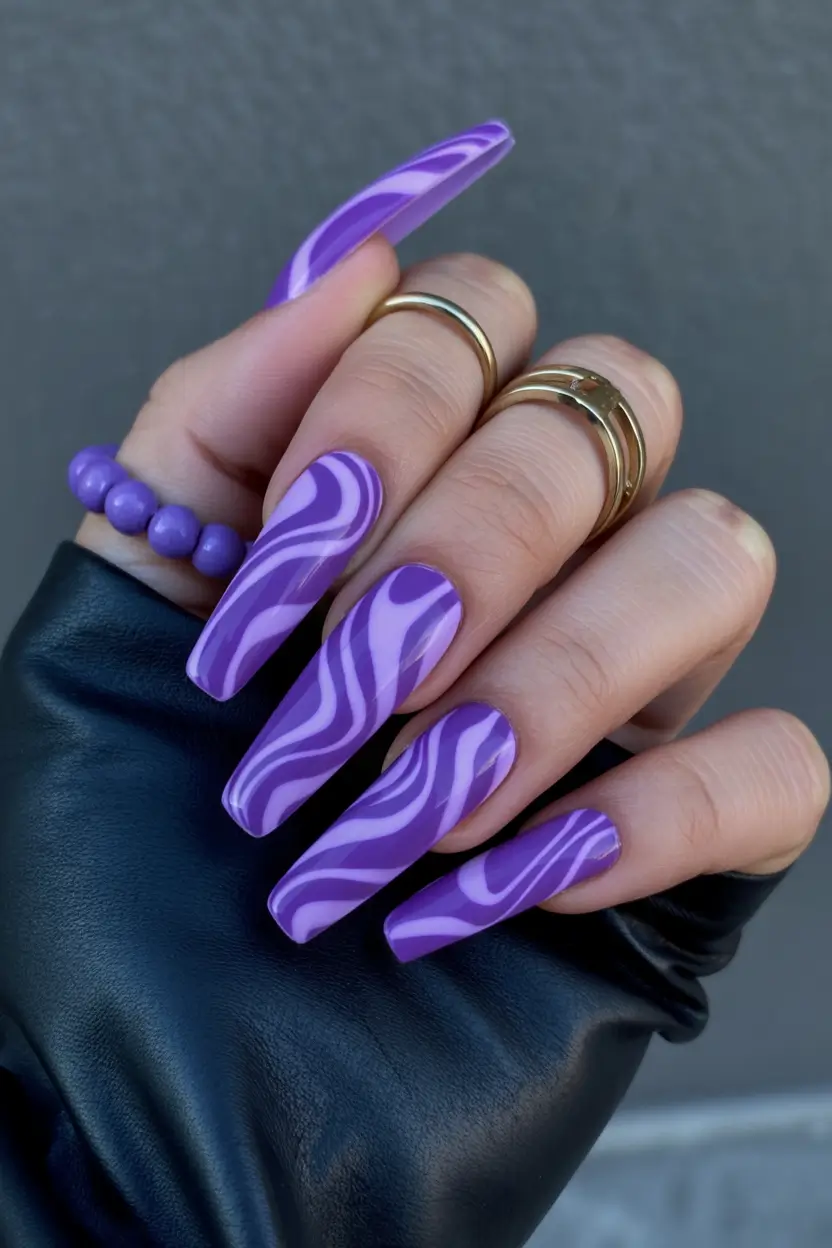 23 pretty spring ballerina nails 2026 Lavender Swirl Ballerina Nails with Retro Energy