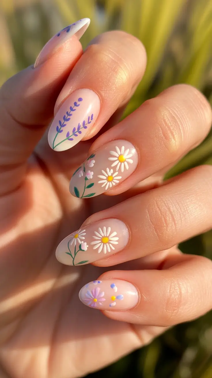 spring oval nails Daisy Garden Floral Nails for Cute Spring Oval Nails Inspo