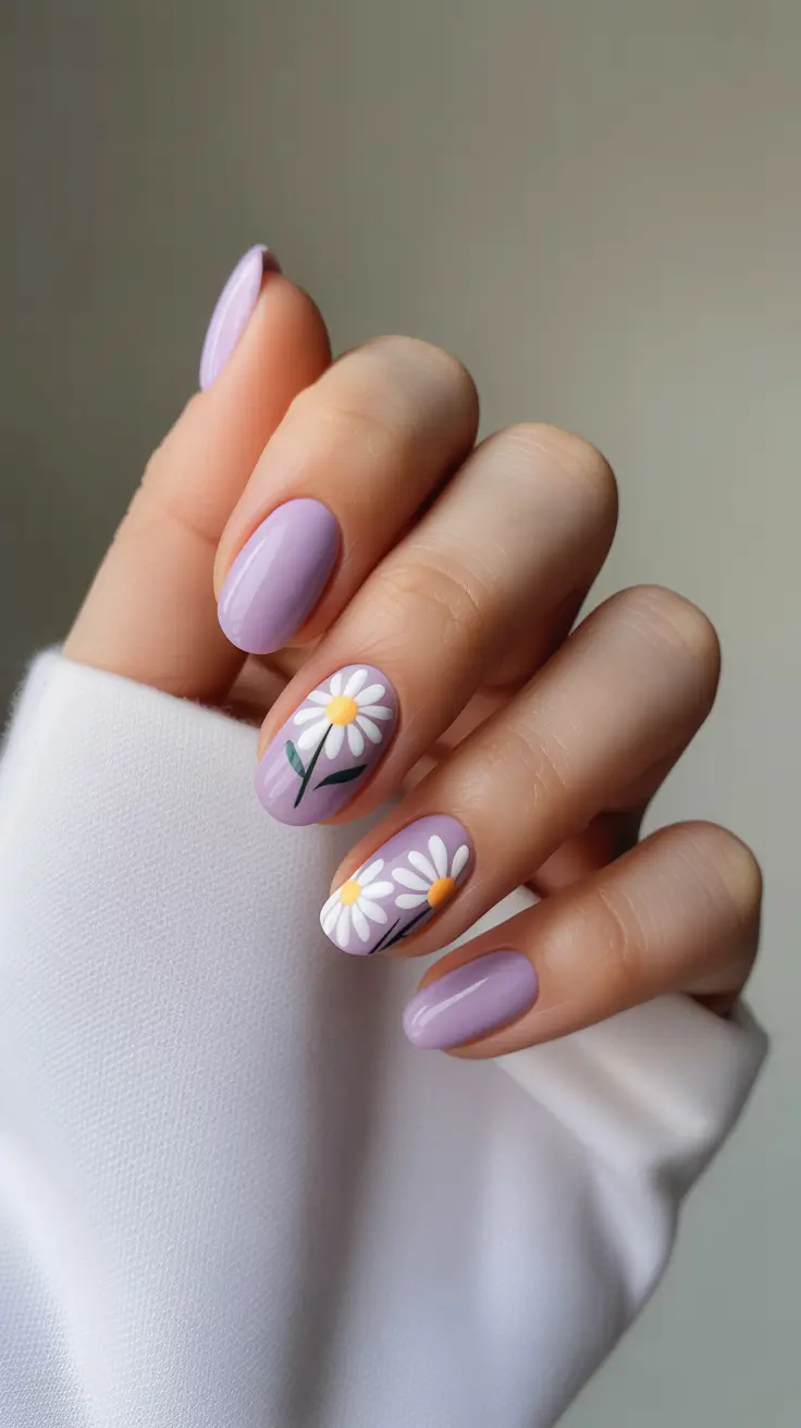spring oval nails Lavender Daisy Charm for Cute Spring Oval Nails