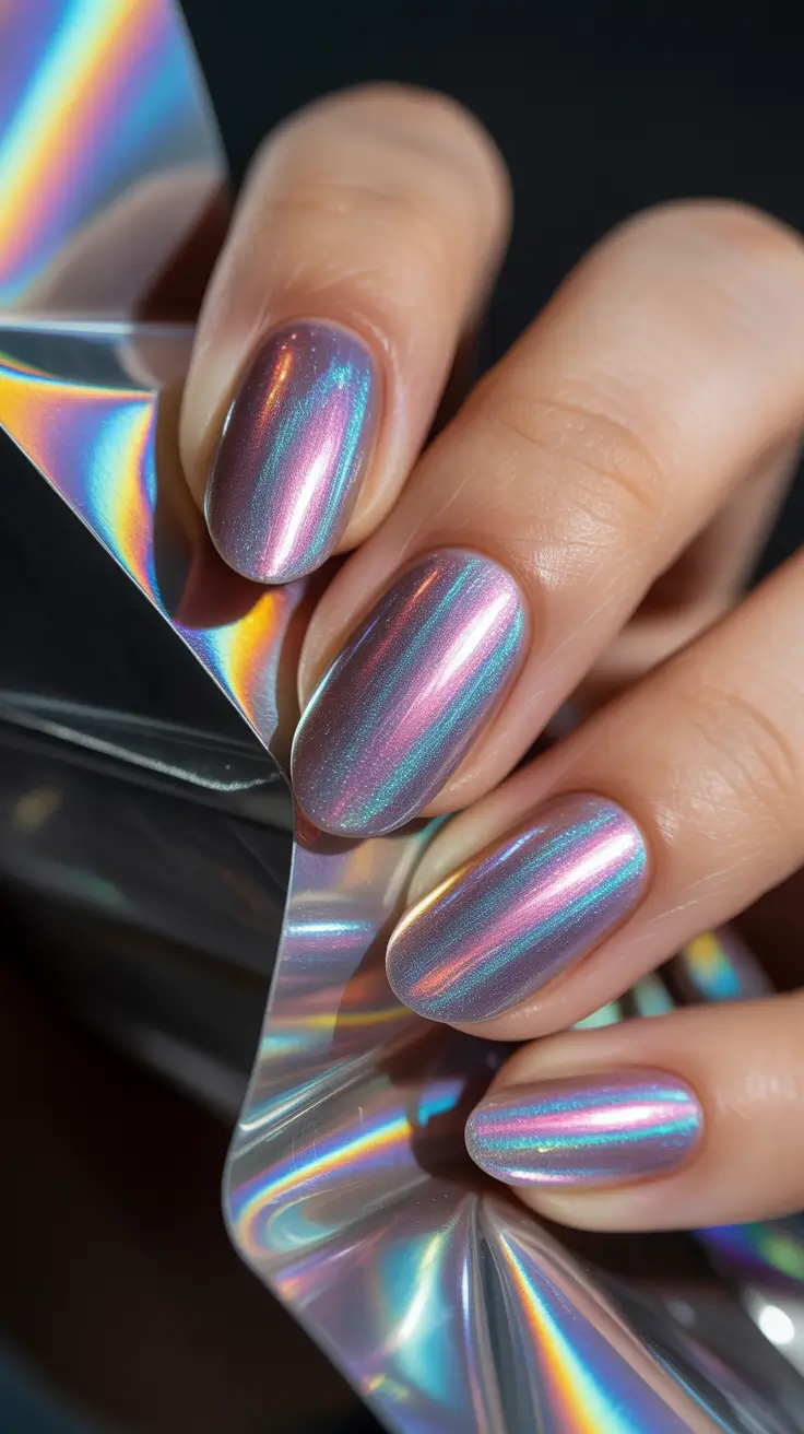 spring oval nails Holographic Chrome Shine for Trendy 2026 Nails