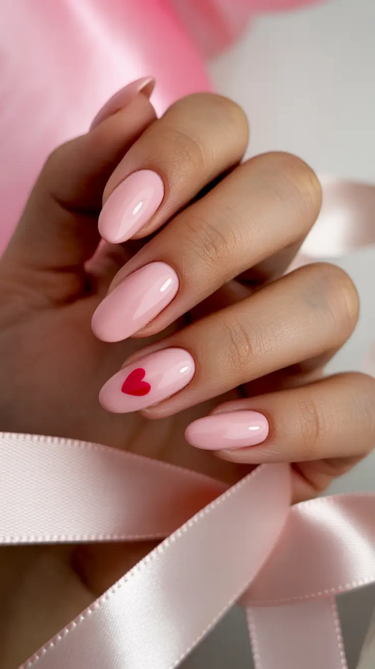 spring oval nails Soft Pink Heart Nails for Cute Spring Nail Inspo