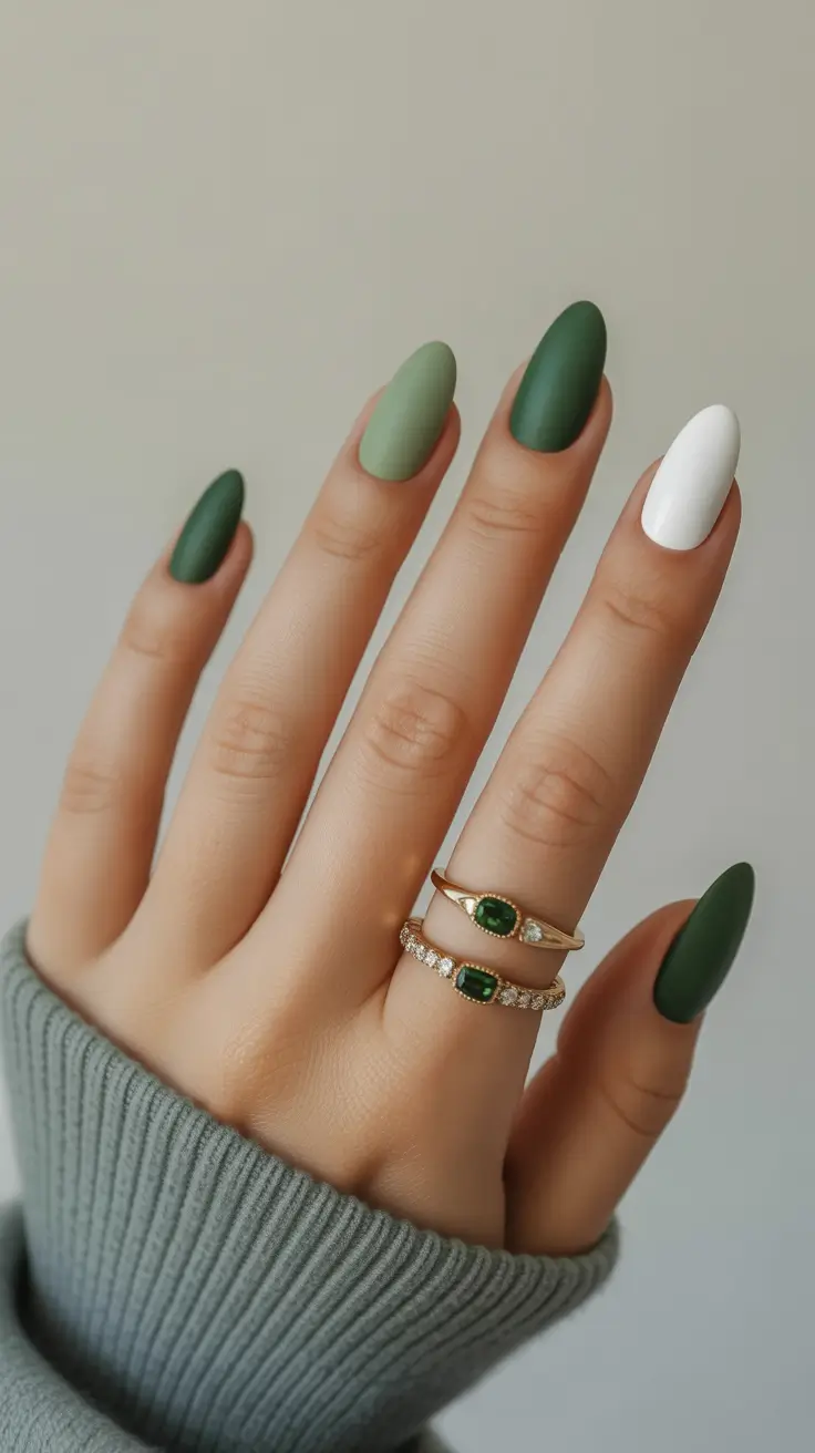 spring oval nails Earthy Green Matte Palette for Trendy Spring Oval Nails