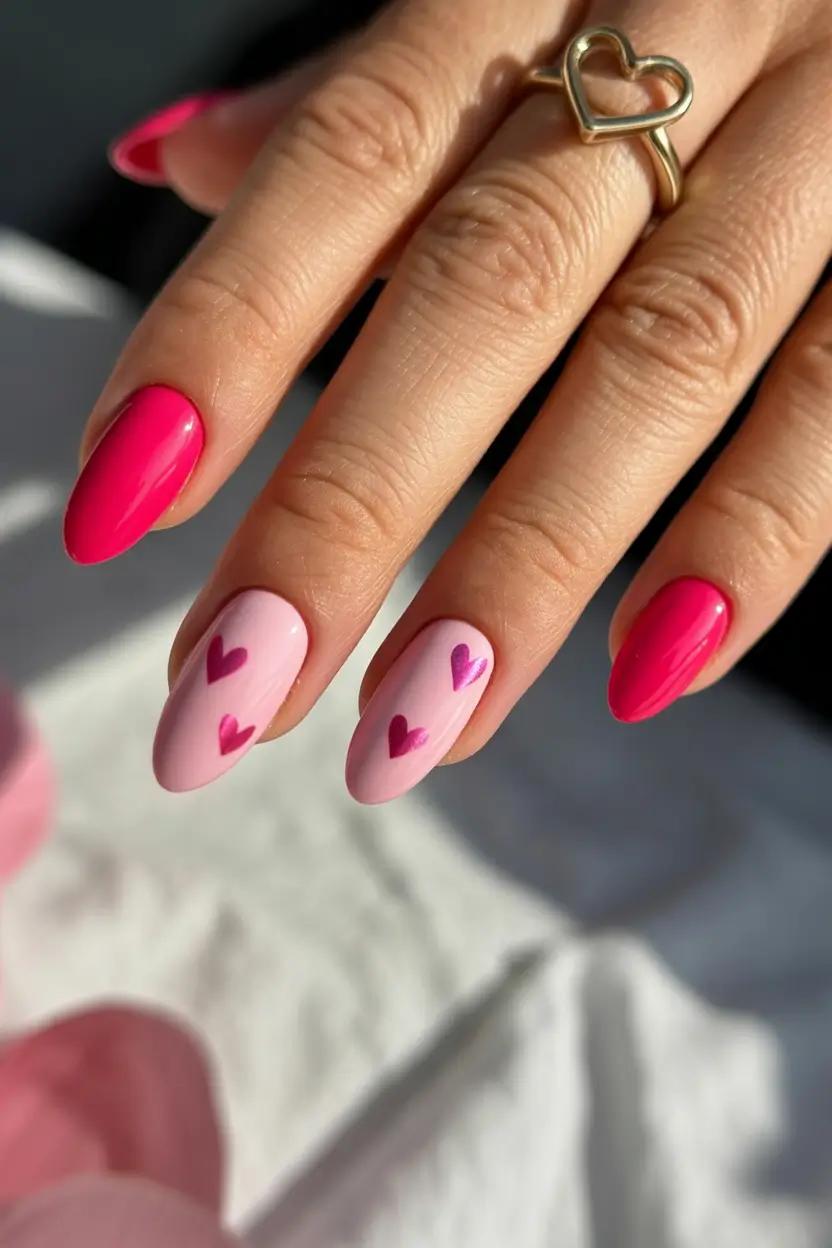 spring oval nails Playful Pink Hearts for Cute Spring Oval Nail Ideas
