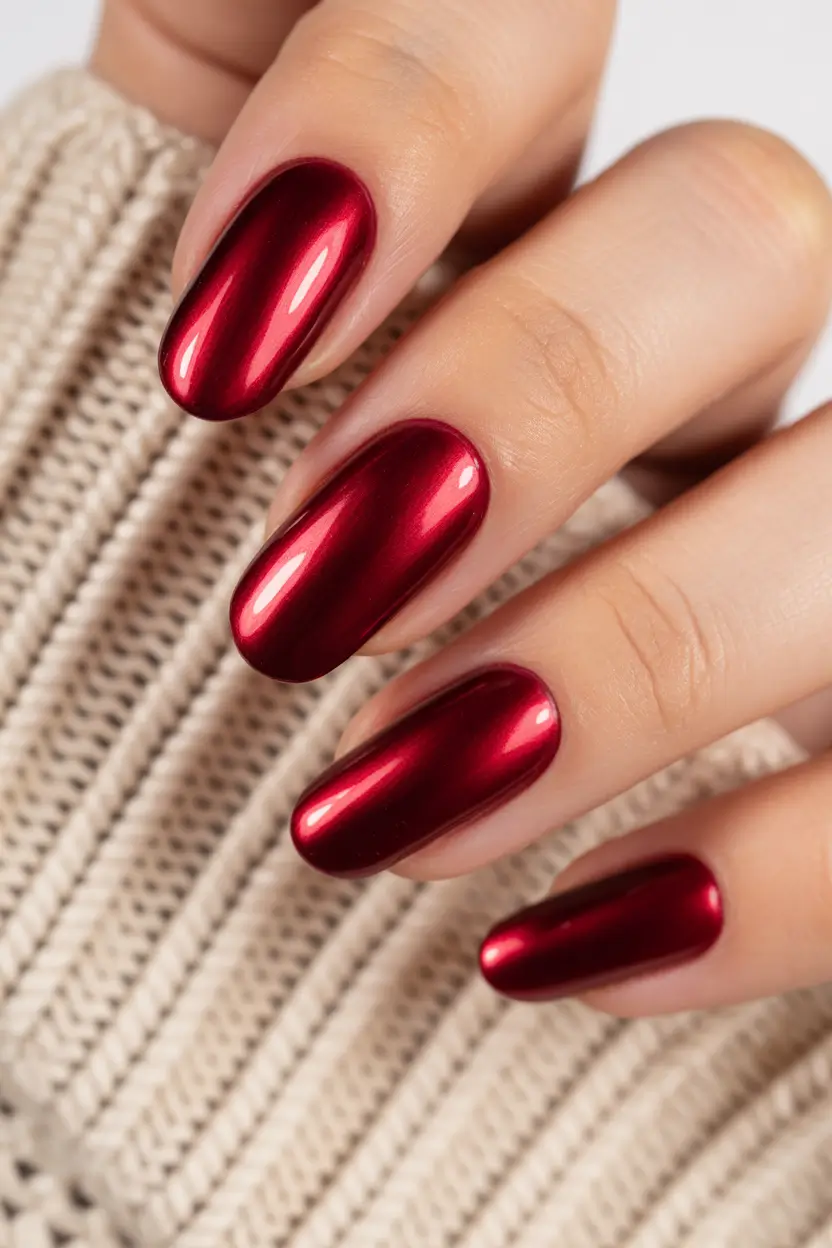 spring oval nails Bold Red Chrome for Statement Spring Oval Nails