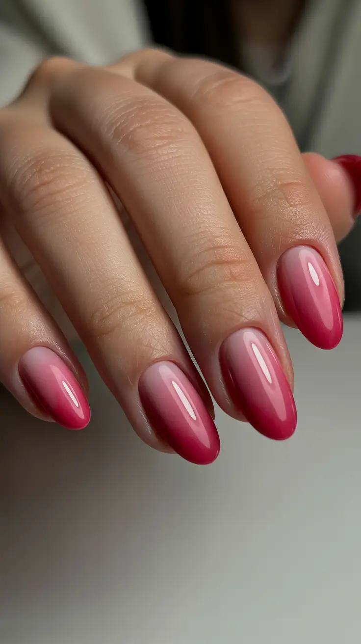 spring oval nails Glossy Berry Fade for Bold Yet Elegant Oval Nails
