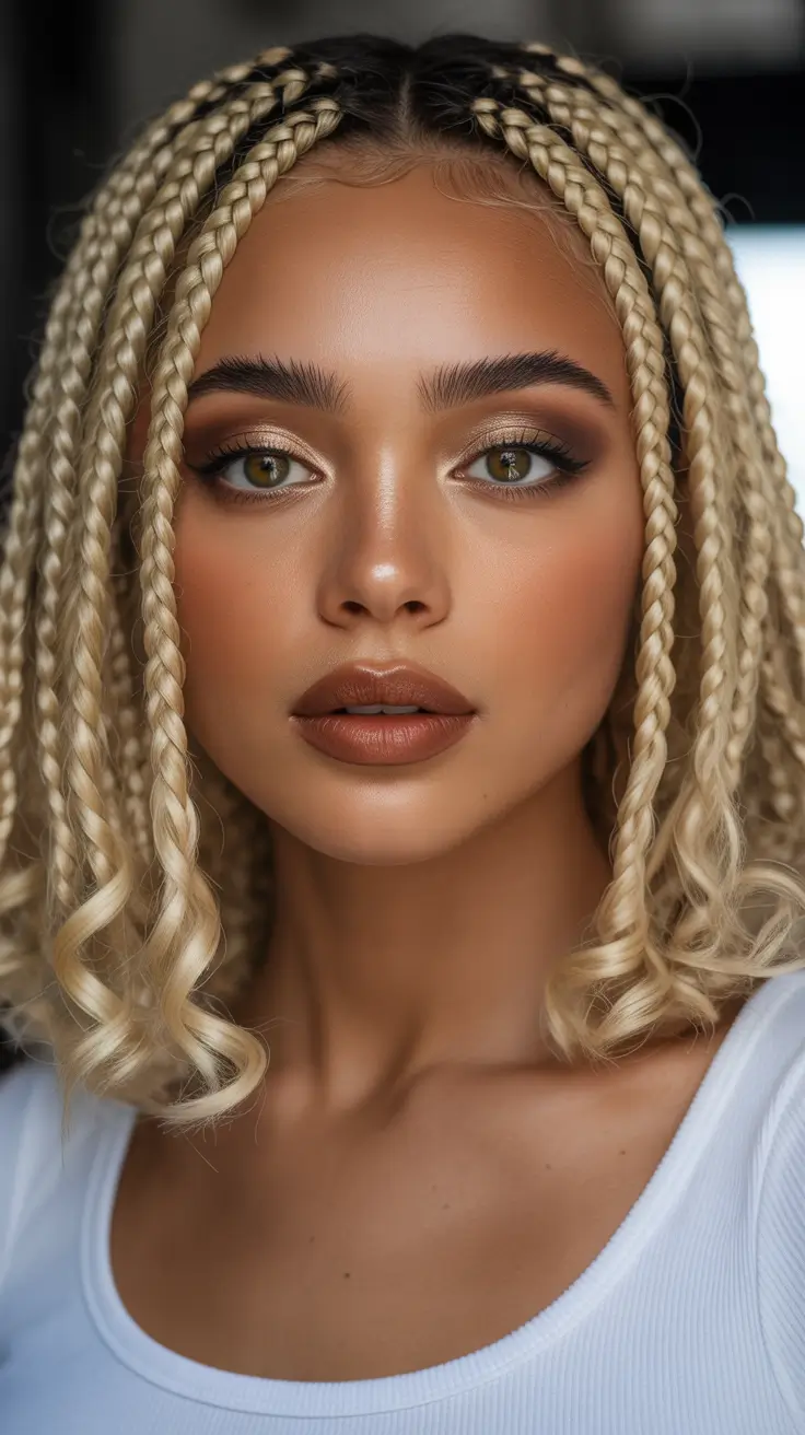 spring hairstyle black women Blonde Braided Bob With Soft Curly Ends
