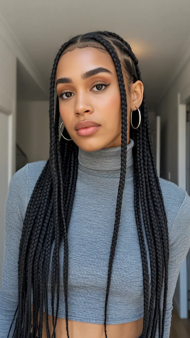 spring hairstyle black women Long Classic Box Braids With Center Part