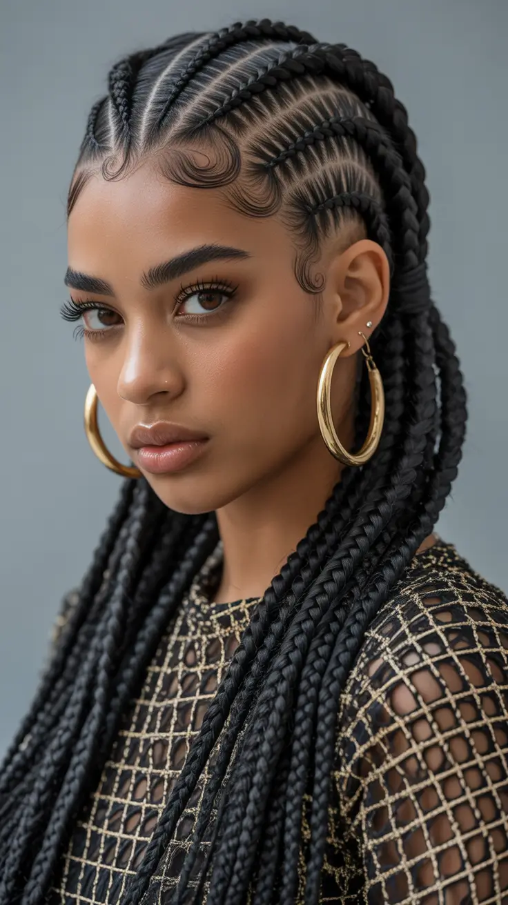 spring hairstyle black women Geometric Cornrow Pattern With Long Braids