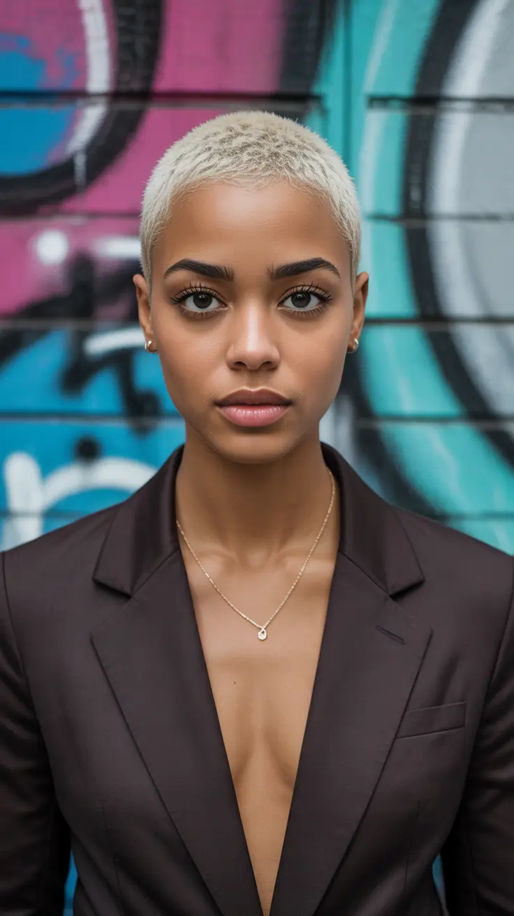 spring hairstyle black women Ultra Short Platinum Natural Crop