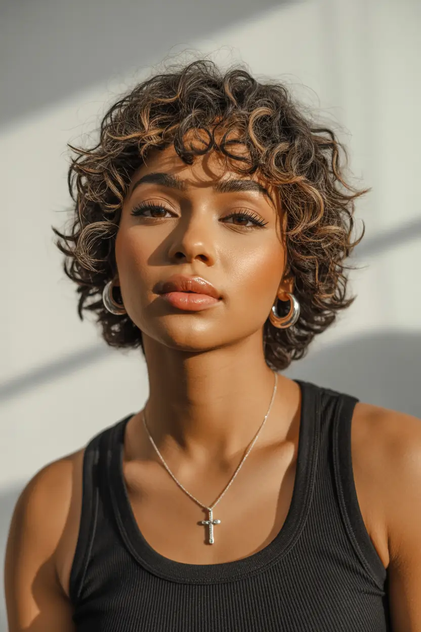 spring hairstyle black women Soft Curly Mullet With Sunlit Texture