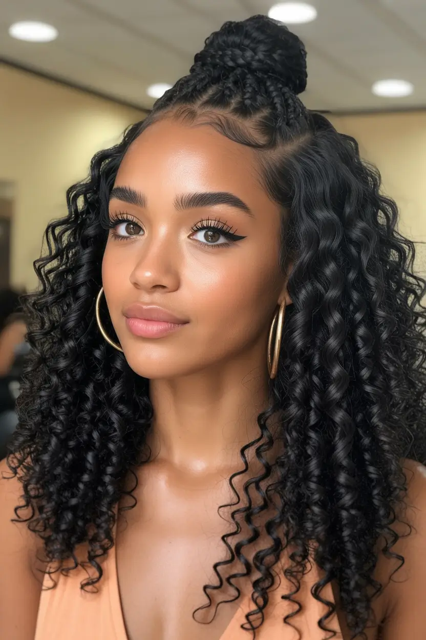 spring hairstyle black women Half Up Curly Crown With Long Defined Spirals