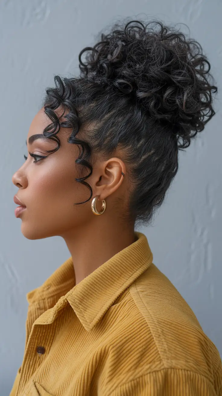 spring hairstyle black women Curly High Bun With Loose Spring Tendrils