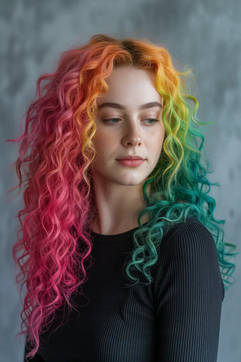spring to summer season hair color ideas 2026 Rainbow Cascade Curls That Feel Like Pure Summer Freedom