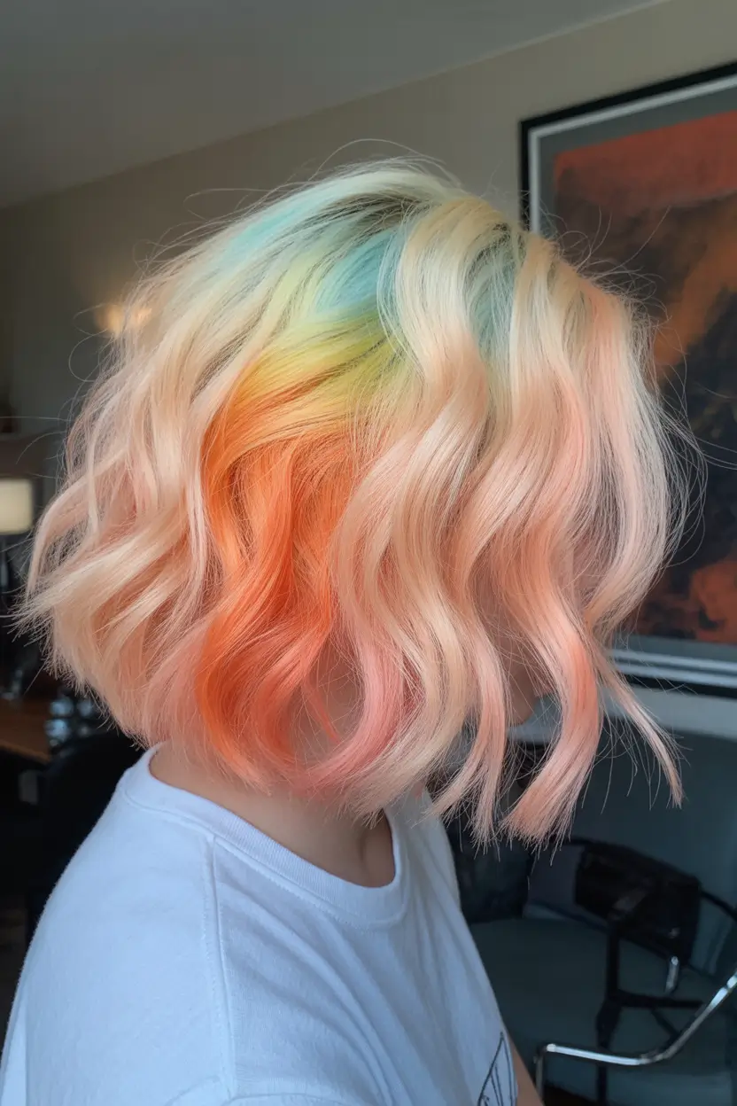 spring to summer season hair color ideas 2026 Soft Blonde Waves With Watercolor Pastel Melt