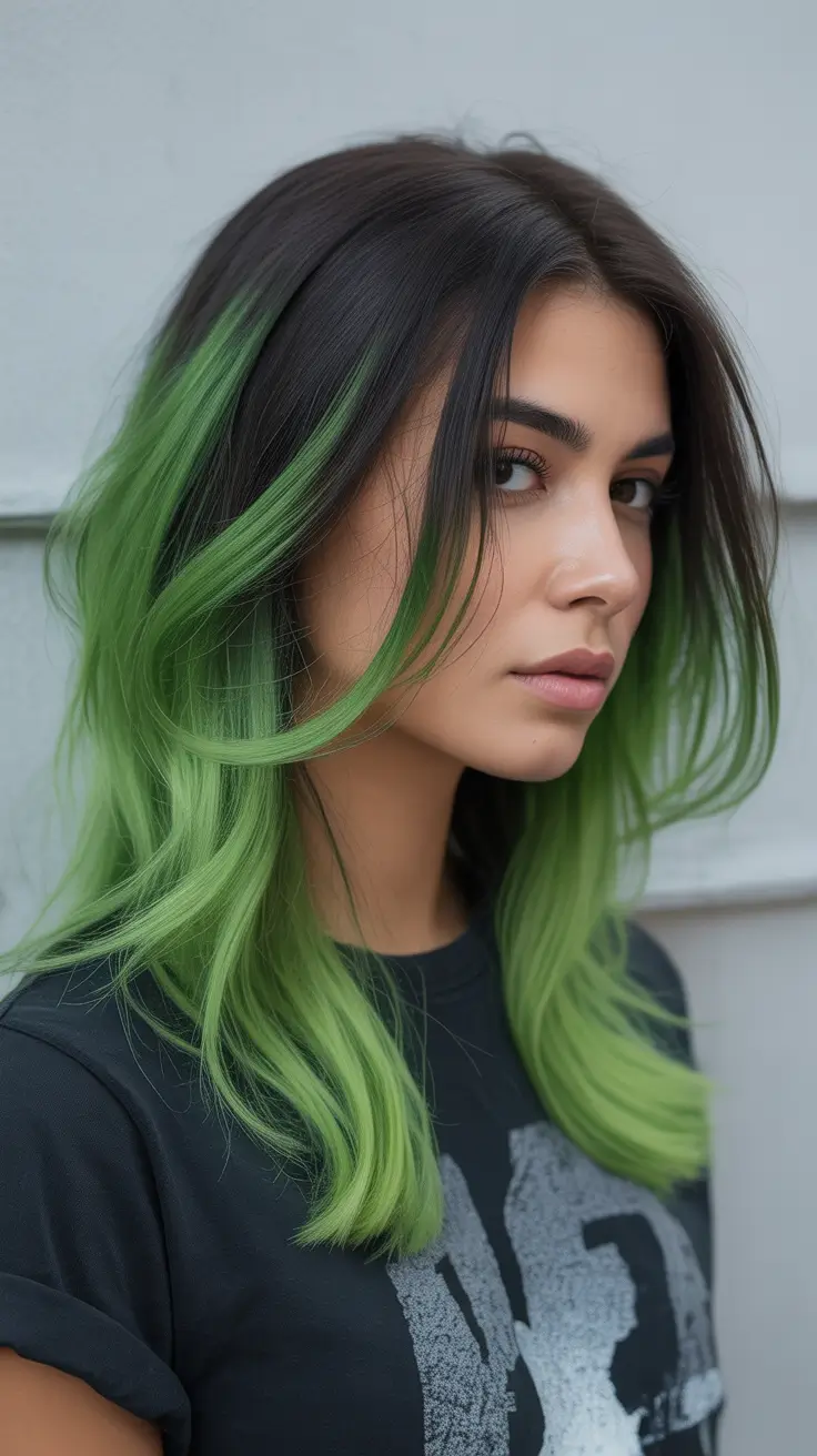 spring to summer season hair color ideas 2026 Emerald Green Ombre For Dark Brunette Hair