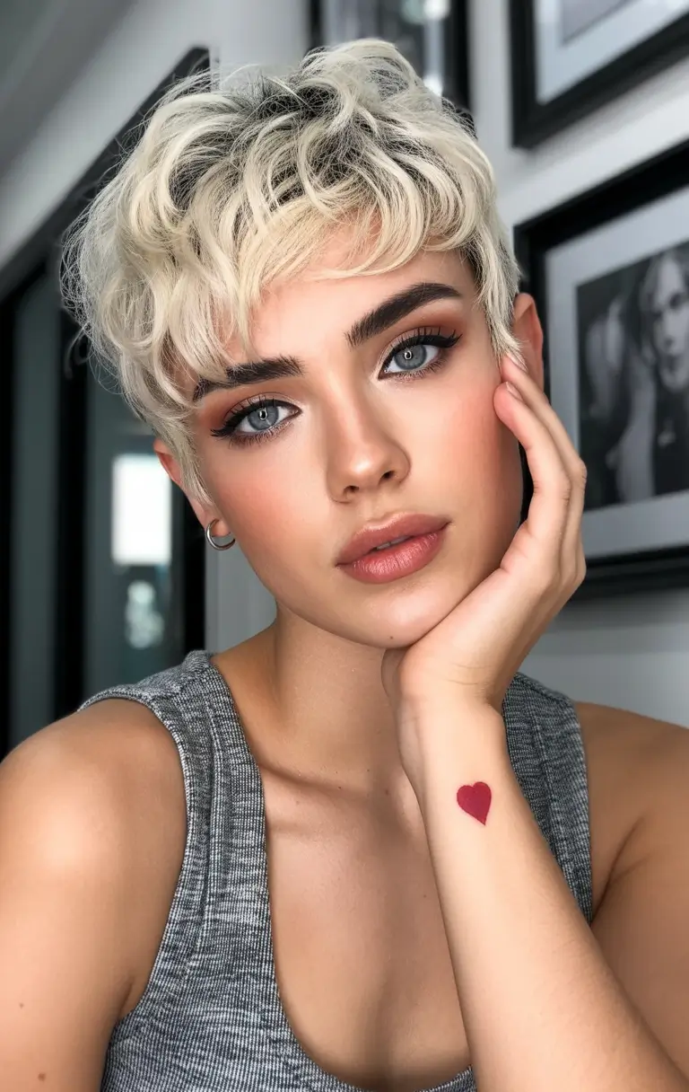 spring to summer season haircuts ideas 2026 Textured Platinum Pixie With Soft Volume